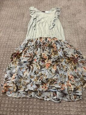 Imoga Light Blue Ruffle Floral Tiered Dress